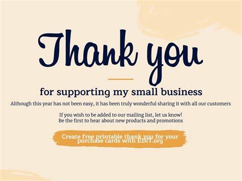 Free Printable Thank You For Your Purchase Template