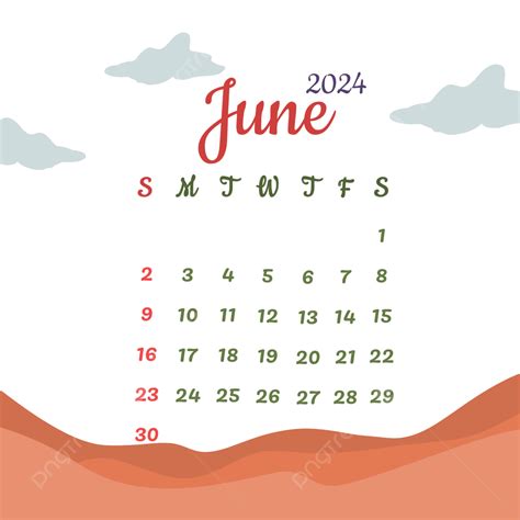 Calendario De Junio Mensual 2024 Tema De Verano Png Calendario