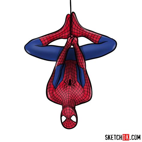 How To Draw Spider Man Hanging On Web Sketchok Easy Drawing Guides