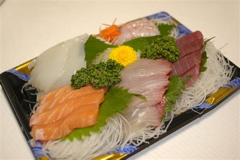 Sashimi Set Japanese Delicacy Consisting Of Raw Fish And Seafood