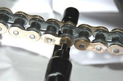 A rivet master link installation tool will have a block that allows you to properly press on the link plate and then a tool. Replacing the Chain