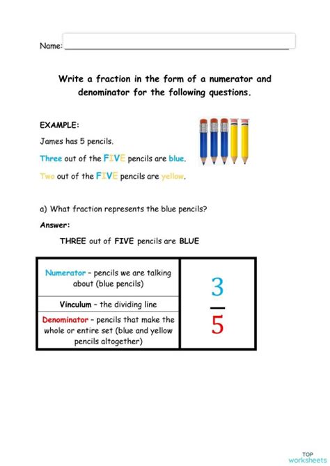 Write A Fraction Numerator And Denominator Interactive Worksheet