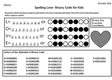 Binary Code Worksheet