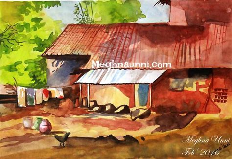 Golden yellow, forest green, wine red, deep purple and robin egg blue are all up and coming cabinet paint trends. My New Water Colour Painting of a Village House ...