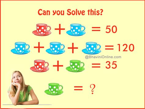 Fun Math Riddle Find The Value Of Green Cup