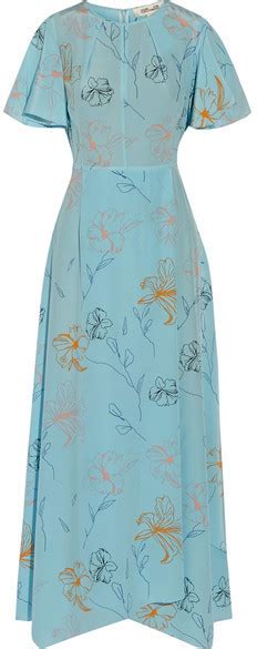 Diane Von Furstenberg Floral Print Silk Crepe De Chine Maxi Dress Light Blue 275 Net A