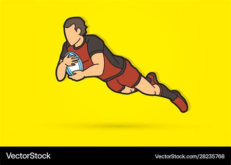 Rugby Player Action Cartoon Sport Graphic Vector Image