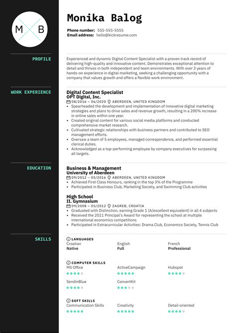 Digital Content Specialist Resume Example Kickresume