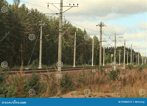 The Railway Going Into The Distance Iron Empty Long Rails Stock Photo