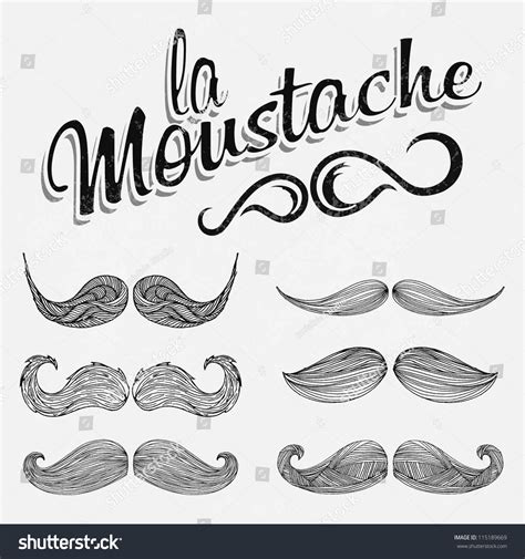 Hand Drawn Black Mustache Set Stock Vector Illustration 115189669