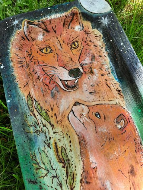 Holzschale Holzbild Brandmalerei Fuchs Mama And Kind Bei Etsy