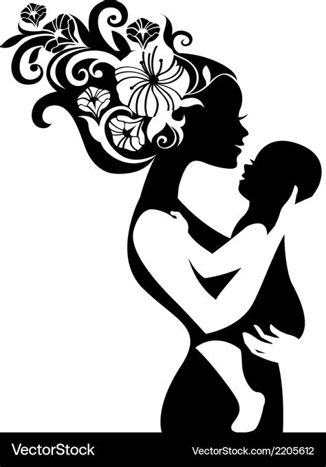 Beautiful Mother Silhouette With Her Baby Vector Image
