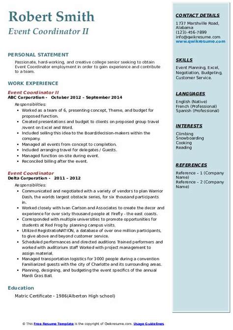 Create your very own professional cv and download it within 15 minutes. Event Coordinator Resume Samples | QwikResume