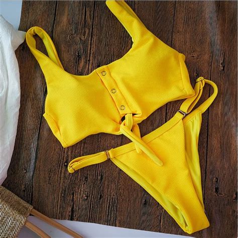 Yellow Bikini Set 2018 Sexy Bikinis Swimwear Swimsuit High Cut Bathing Suit Summer Top Bikini