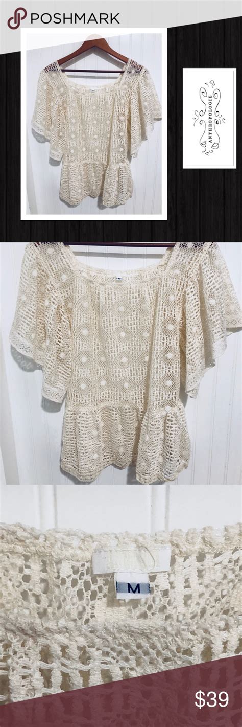 Anthropologie Anna Sui Cream Crochet Top M Size Medium Anthropologie