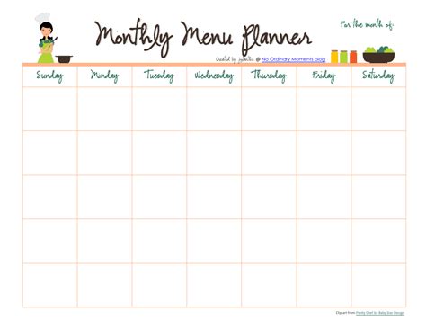Free Monthly Menu Planner Template