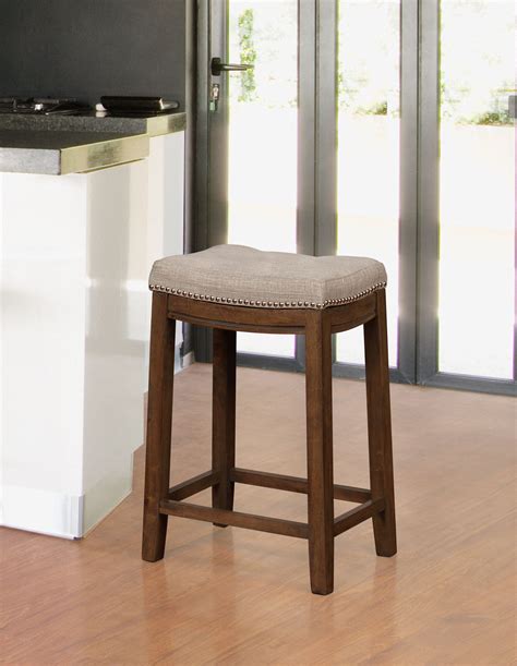 Linon Claridge Backless Counter Stool Gray Upholstery With Rustic