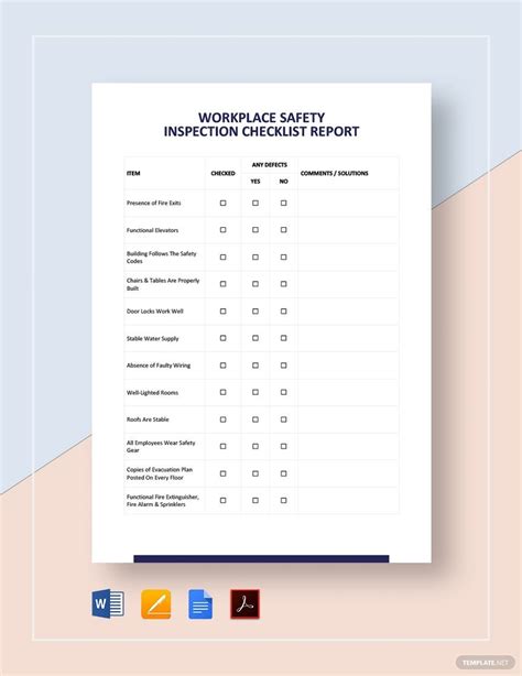 Workplace Safety Inspection Checklist Template In Word Pages Pdf