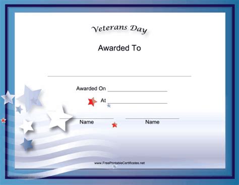 Veterans Day Holiday Certificate Printable Certificate