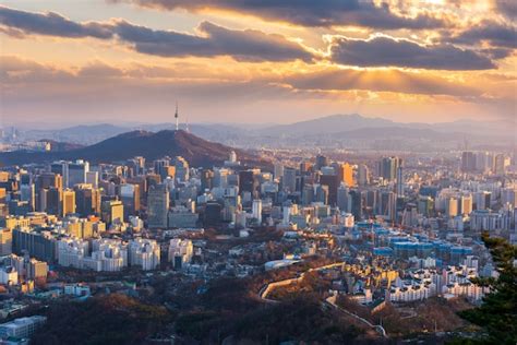 Premium Photo Aerial View Of Sunset At Seoul City Skyline South Korea