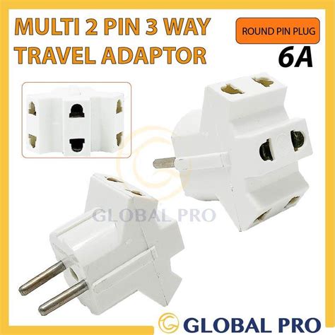 Universal 6a 2 Pin Portable Travel Adaptor With Round Pin Plug Multi