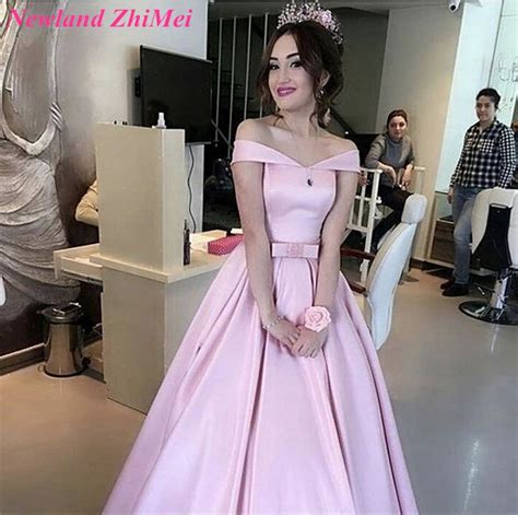 Light Pink Prom Dresses Custom Made 2018 Off Shoulder Floor Length