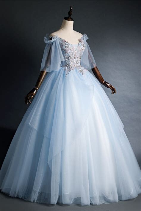 1380us 100real Light Blue Embroidery Vintage Ball Gown Royal