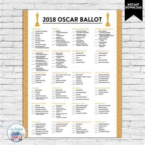 Oscar Ballot Oscar Voting Ballot Oscar Party Academy