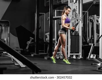 Sexy Fitness Brunette Doing Triceps Exercises Stock Photo 302457032