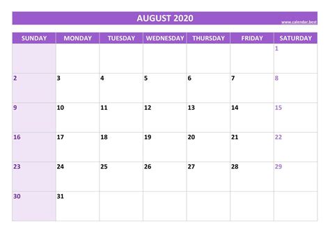 August 2020 Calendar Calendarbest