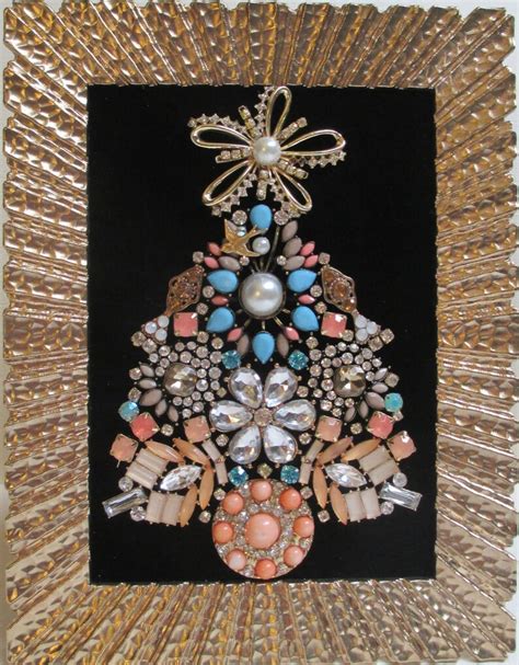 Jeweled Framed Jewelry Art Christmas Tree Gold Black Vintage Etsy