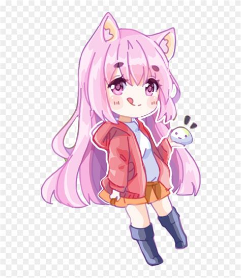 Girl Catgirl Cat Pink Chibi Anime Drawing Cute Cartoon Hd Png Download 560x887