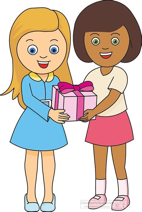 Birthday Clipart Two Girls Holding A Birthday Present Classroom Clipart