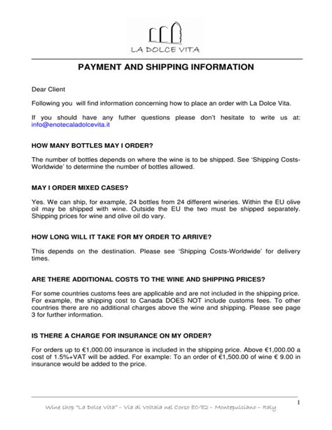 Payment And Shipping Information