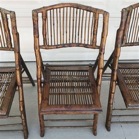 Not available for pickup and same day delivery. Vintage Bamboo Folding Chairs - Set of 4 | Chairish