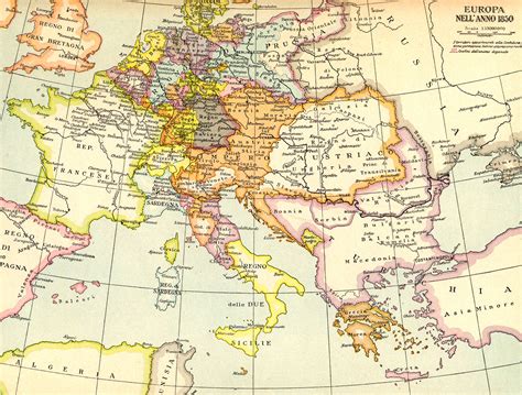 Cartina geografica dell'europa fisica e politica. EUROPA - NELL' ANNO 1850 - CARTINA