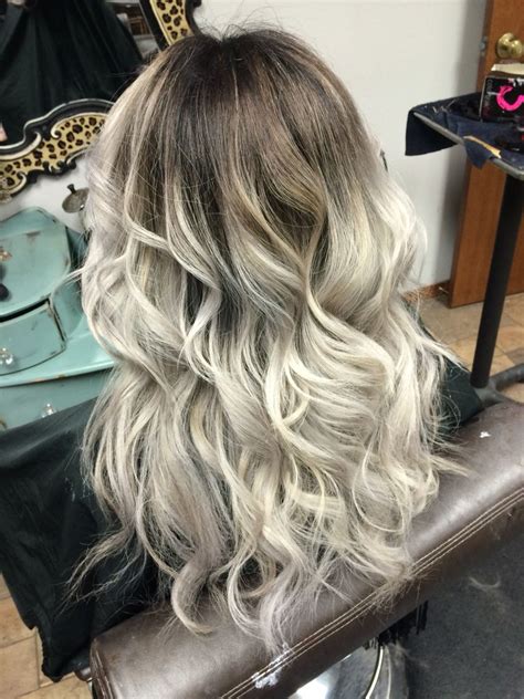 Dark Shadow Root To Silver Gray Ends Balayage Hair Grey Balayage