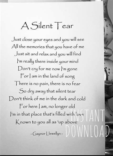 A Silent Tear Bereavement Poem Downloadable A4 Print Etsy Uk