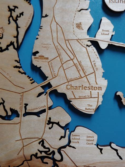 Charleston South Carolina Wood Laser Cut Coastal Map Framed Etsy