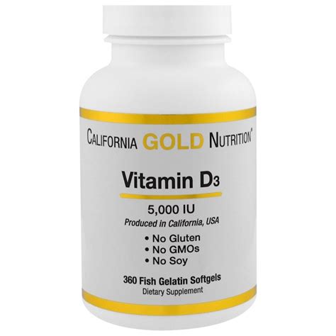 California Gold Nutrition Vitamin D3 5000 Iu 360 Fish Gelatin