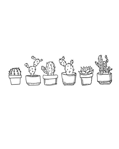 Black And White Potted Cacti Print Instant Digital Etsy In 2020