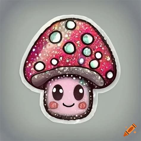 Kawaii Mushroom Sticker With Glitter And Rhinestones On Craiyon