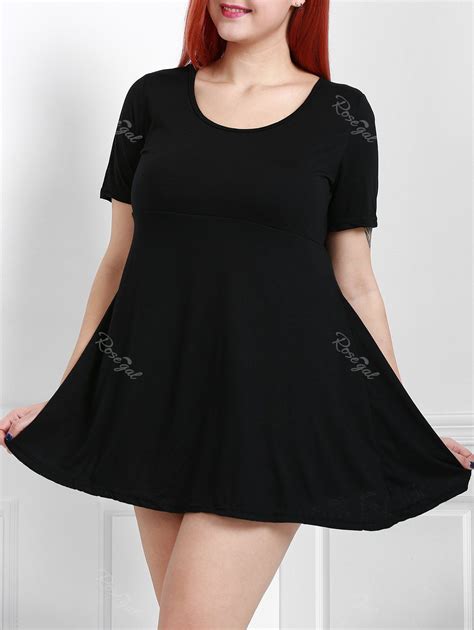 2018 Plus Size Short Sleeve Casual Skater Dress In Black 3xl