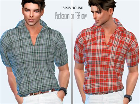 Mens Check Short Sleeve Shirt By Sims House From Tsr • Sims 4 Downloads