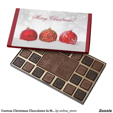 Custom Christmas Chocolates In Merry Christmas Box 45 Piece Box Of