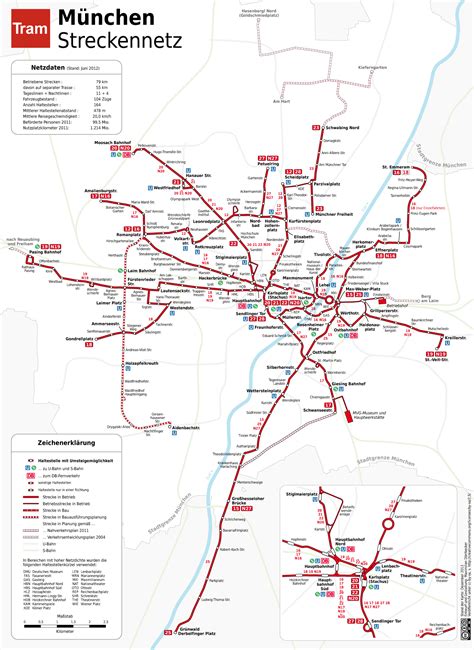 Suburban trains, underground and regional trains in mvv network. Tram - Straßenbahn München, Plan Netzplan, Liniennetz & Infos