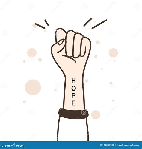 Hope Concept Raised Fist In The Air With Hope Message On Arm Cartoon