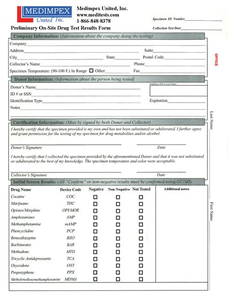 Printable Blank Drug Test Form Web Print Donors Name First Mi