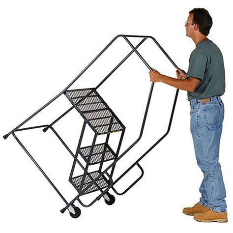 Ballymore Tr 3 Tilt And Roll 3 Step Gray Steel Rolling Safety Ladder With
