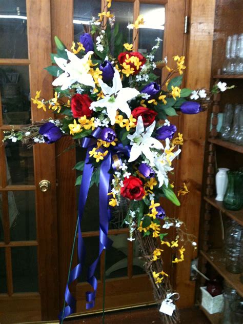 Sympathy flowers are typically small bouquets sent to a grieving person's home or office. Spring Cross Funeral Spray | Sympathy flowers, Sympathy ...